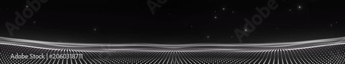 Black White Digital Dot Grid Horizon Background, Monochrome Futuristic Technology Landscape Animation, Widescreen Loop