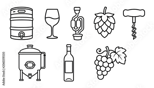 Εκτύπωση καμβά Wine and grapes icons set.