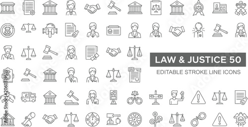Φωτογραφία Law and justice editable stroke line icons