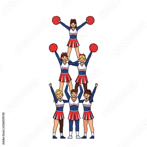 Cheerleaders doing amazing stunts on white background
