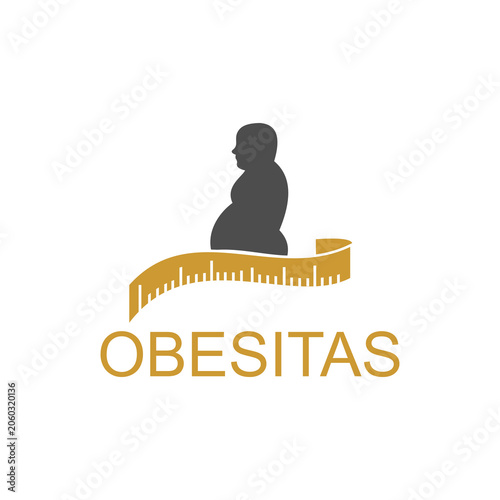Obesity Logo Design Vector with Human Body Silhouette and Measuring Tape, Weight Loss, Fitness, Diet, Healthcare, Wellness, BMI, Nutrition Icon Template