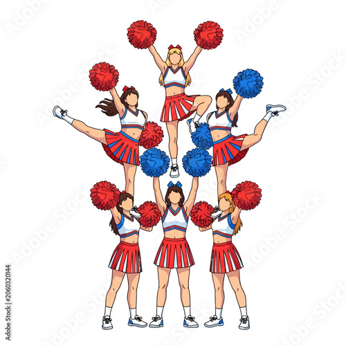 Cheerleaders in Formation: Cheerleading Pyramids, Vector Art