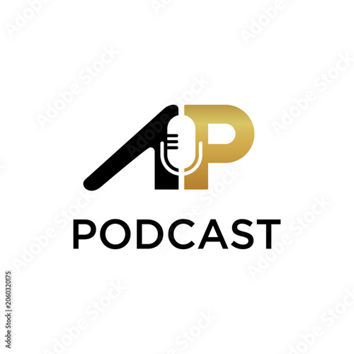 initial AP with Modern Podcast Logo Design Vector with Microphone Icon and Letter Symbol, Creative Audio Branding Identity, Media Broadcasting and Digital Content Template