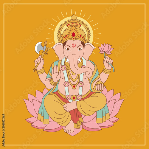 Vector illustration of Ganesha, the Hindu god of elephant-headedness.