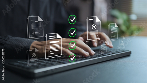 Tableau sur toile Business performance checklist for form approval concept