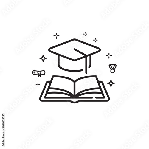 Graduation Cap Icon with Diploma and Books Vector Illustration