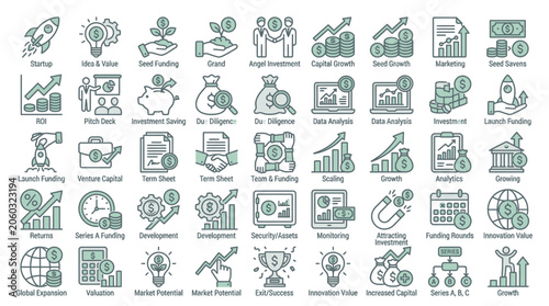 Business and Finance Icons Collection: Startup, Investment, Growth & Analytics