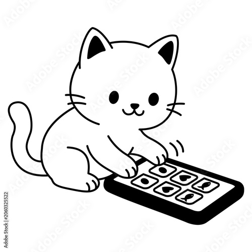Cute Cat Playing Games on Smartphone. Cute Cat icon