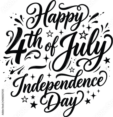 Happy Independence Day 4th of July Calligraphy Lettering with Stars Vector Design