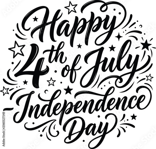 Happy Independence Day 4th of July Calligraphy Lettering with Stars Vector Design