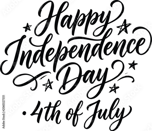 Happy Independence Day 4th of July Calligraphy Lettering with Stars Vector Design