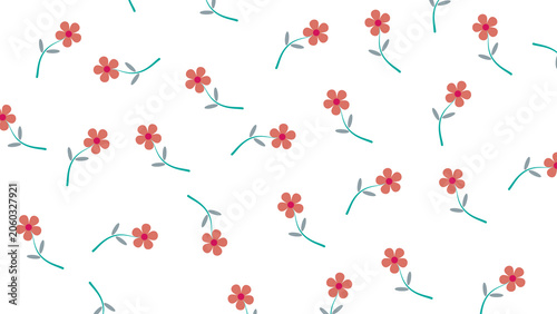 Scattered hand drawn small red flowers on transparent background 