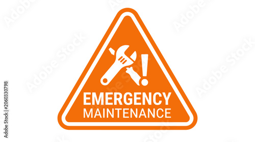 Orange Triangle Warning Sign: Emergency Maintenance with Wrench and Exclamation Mark