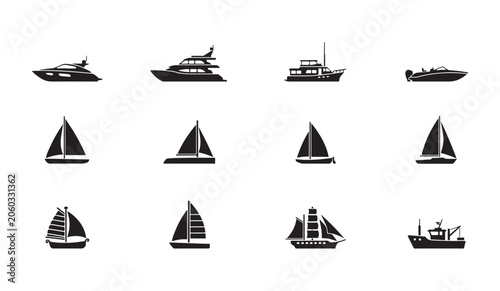 Vessel collection featuring motor yachts sailboats fishing boats and traditional ships.