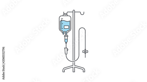 IV drip stand with bag and tubing, medical treatment illustration