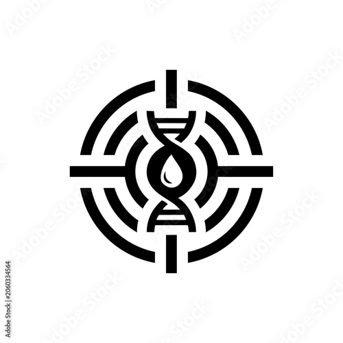 Dna target logo design, genetic research and biotechnology icon
