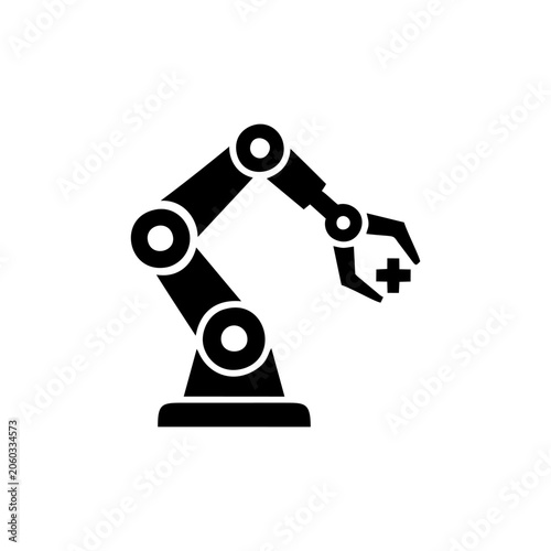 Robotic arm holding a medical cross icon