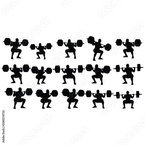 Black Silhouette Weightlifting Athlete Collection with Barbell Exercise Poses