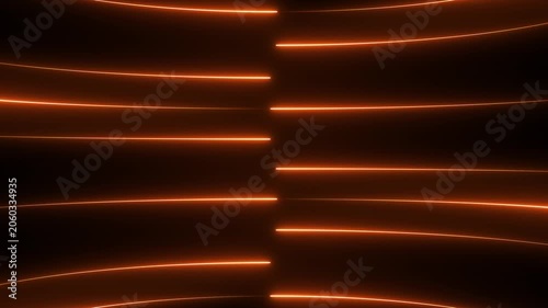 Abstract background with glowing orange horizontal neon light streaks moving fast in the dark creating a modern digital effect for technology and futuristic motion graphics design concepts and project