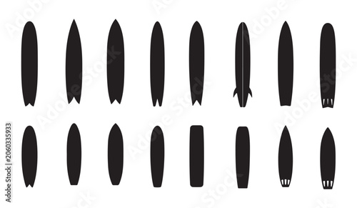 Photography Set of surfboard icons in different shapes and styles for water sport and surfing designs