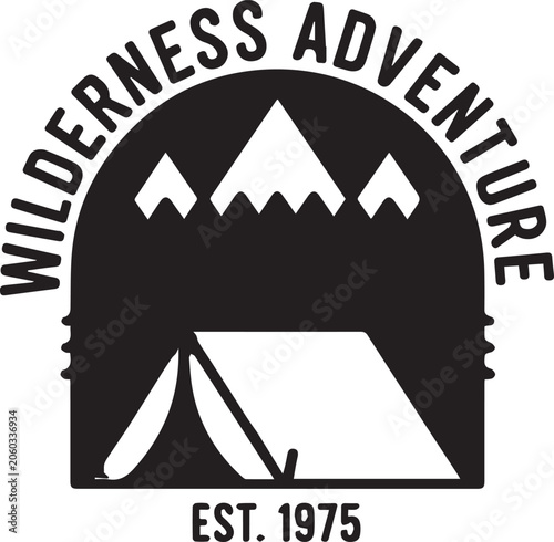 Wilderness Adventure logo with mountains and tent est 1975 silhouette