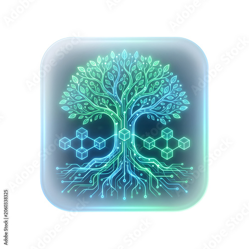 Minimalist Glassmorphism App Icon Blockchain Symbol Morphing Carbon Credit Smart Contract Icon