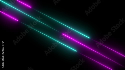 Neon line glowing abstract neon Lines moving down screen saver, 4k video animation on black background.