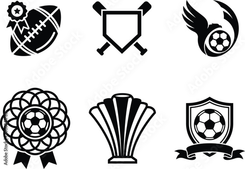 Foto Black and white sports icons including soccer baseball rugby and trophy symbols