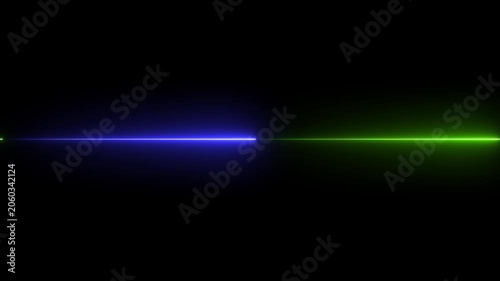 Straight neon laser line color purple and green black background. 4k