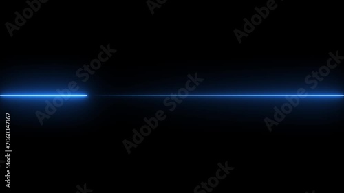 Straight neon laser line color blue black background. 4k