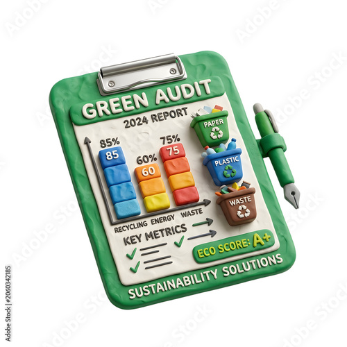 Whimsical 3D Clay Model Corporate Green Audit Environmental Audit Clipboard