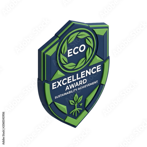 Geometric 3D Isometric Achievement Shield Eco Excellence Net Zero Achievement Badge