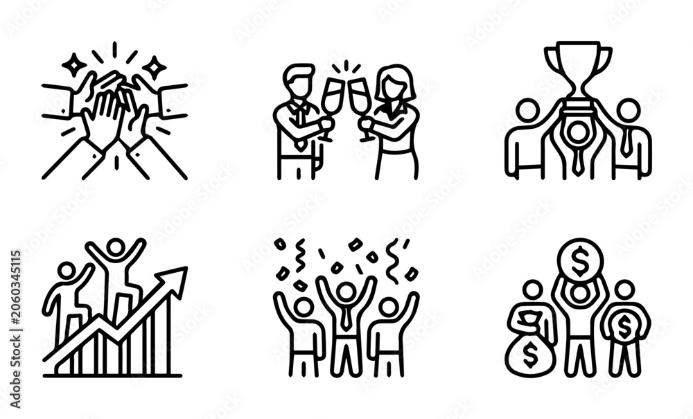 Fototapeta premium Celebration Icons: Success, Achievement, Teamwork, Business Growth, and Financial Wins