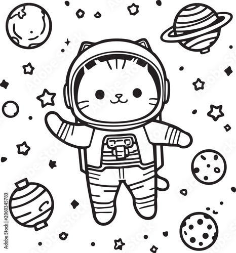   Cute Astronaut Cat Coloring Page   