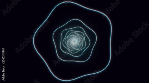 Spiral pattern with glowing lines forming a tunnel in dark space