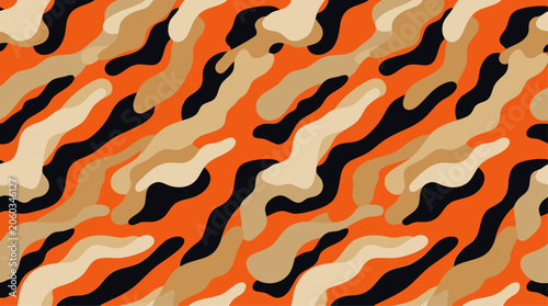 Fotografía Camouflage Pattern With Wavy Shapes Orange And Earth Tones