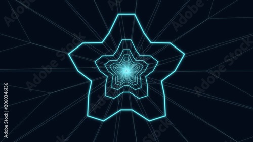 Visual of glowing star shape with lines moving inward in dark space