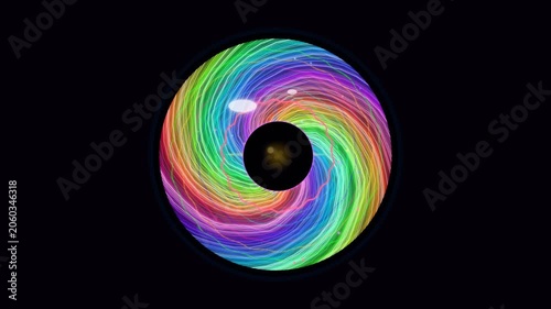 Colorful swirling shapes with bright light on dark background