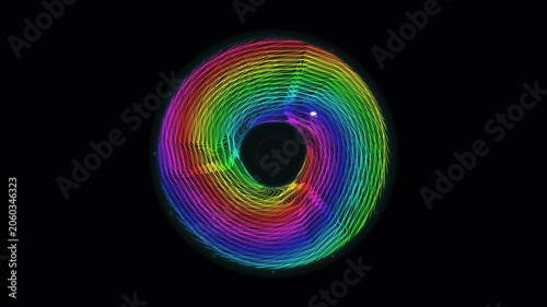 Colorful spiral pattern with flowing lines on dark background
