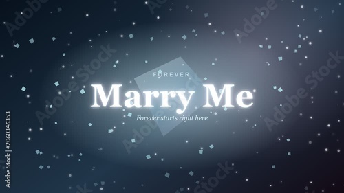 Elegant Marry Me typography with floating glitter particles