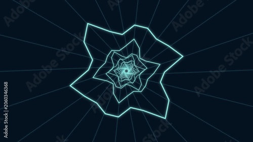 Geometric pattern forms a spiral with blue light in a dark background