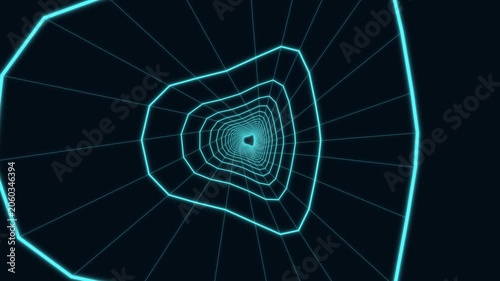 Visual journey through a blue tunnel with geometric lines