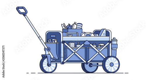 Colorful Beach Cart Loaded with Summer Essentials and Picnic Gear
