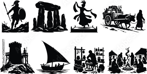 Photos Ancient Culture and Traditional Lifestyle Silhouette Collection Featuring Warrio