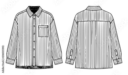 Fotografija Basic striped shirt technical fashion illustration, classic button-down with cuf