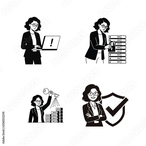 Businesswoman protecting customer database, data security concept vector illustration
