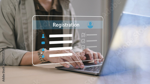 Business owners complete online surveys, register via online registration forms, register new users, and fill out application forms with personal information to create an account on the website.