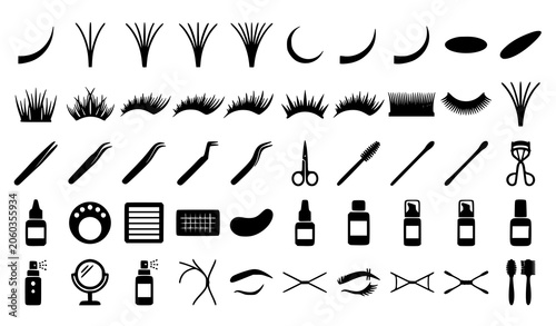 Beauty Salon Tools and Eyelash Extension Accessories Outline Icons Vector Collection