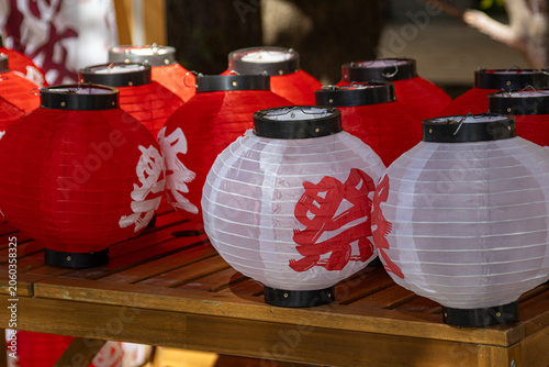 Japanese Festival Lanterns Red and White Paper Lanterns Traditional Matsuri Decoration Display