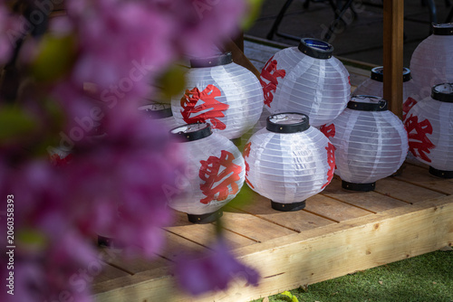 Japanese Festival Lanterns White Paper Lanterns with Sakura Blossoms Traditional Matsuri Decorations